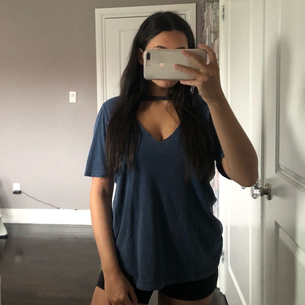 Truly Madly Deeply blue v neck tshirt